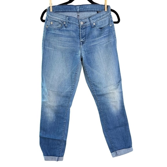 7 For All Mankind Skinny Crop and Roll medium wash low rise jeans size 26 - Picture 4 of 14